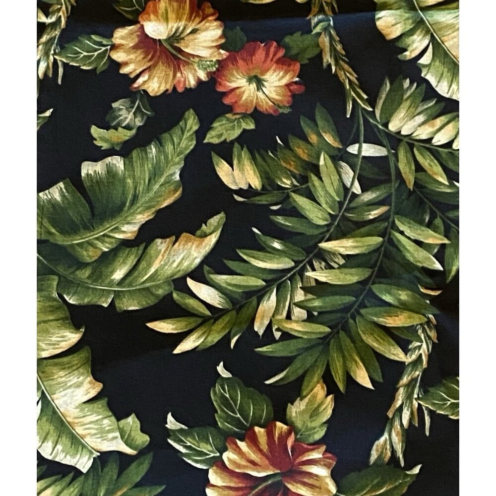 Tropical Print Fabric Tablecloth Black With Red Hibiscus 54x46” Soil Release
